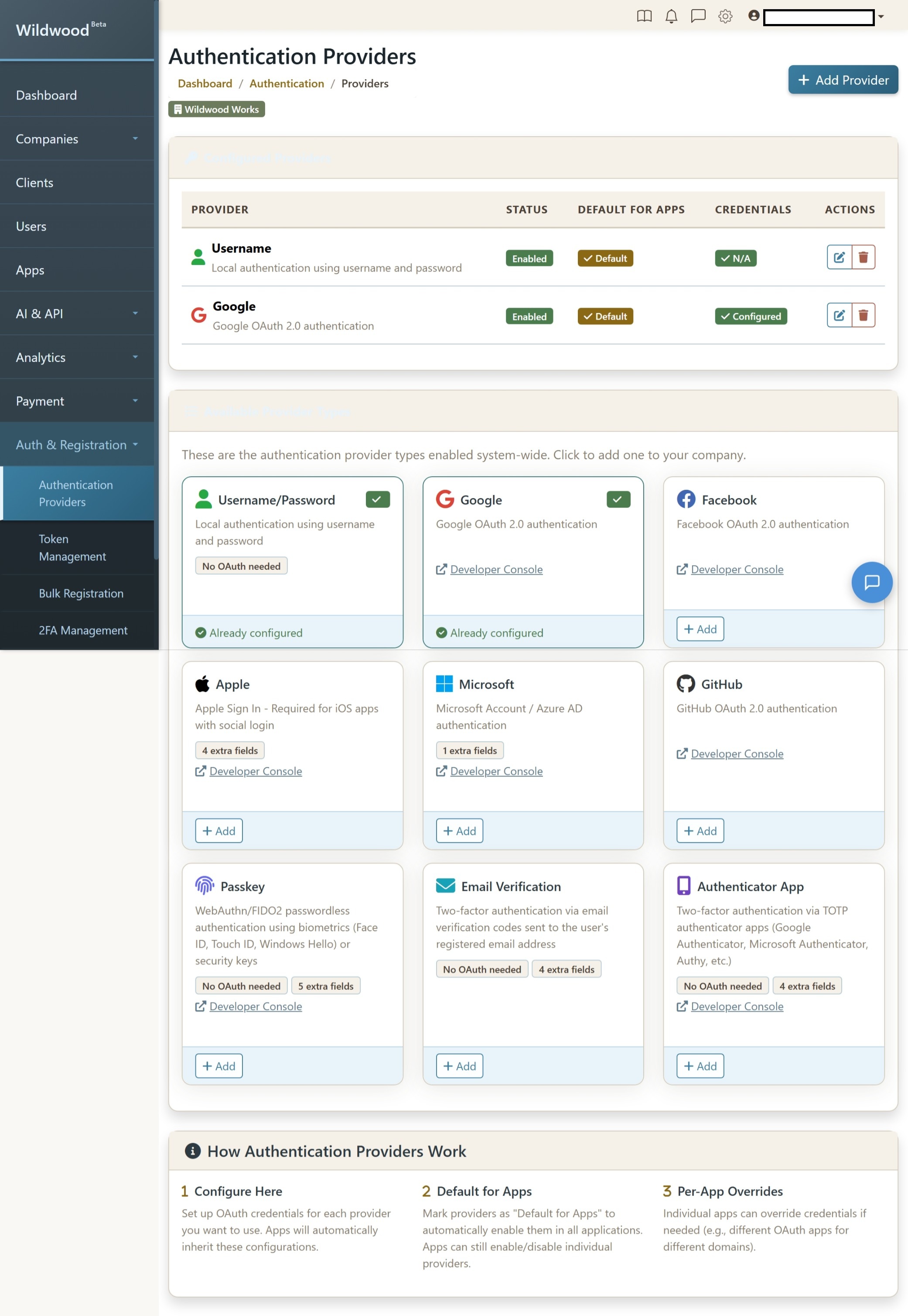 Wildwood Auth Providers