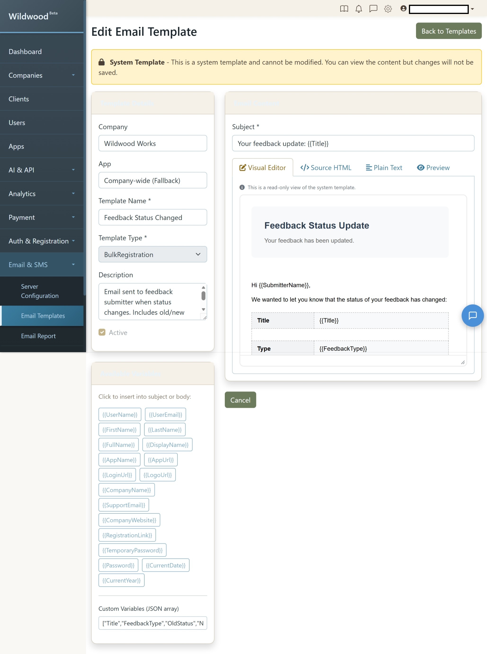 Wildwood Email Templates