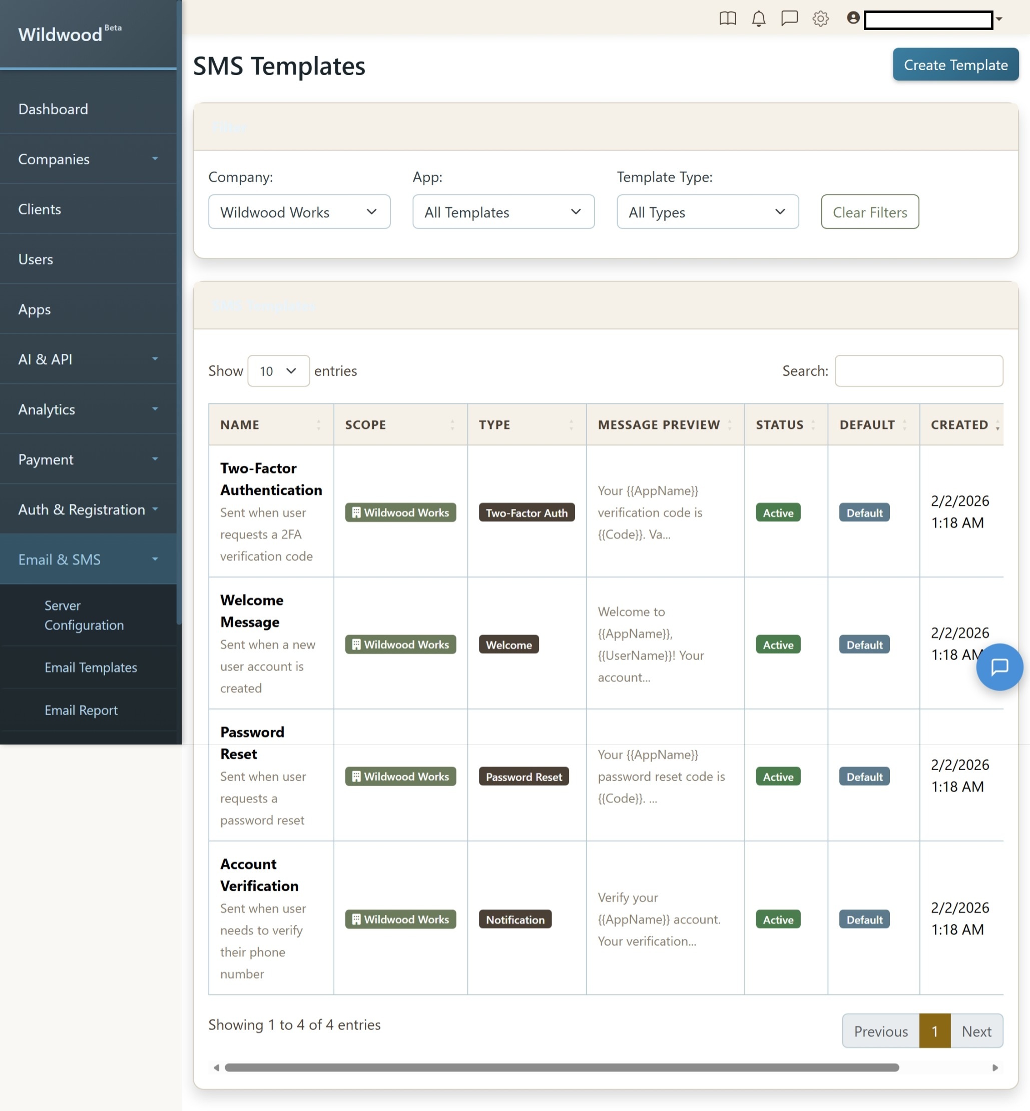 Wildwood SMS Templates